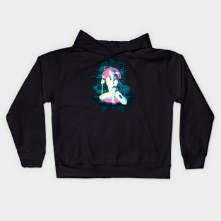 hot robot holding a katana, cyberpunk design. pink and blue. Kids Hoodie